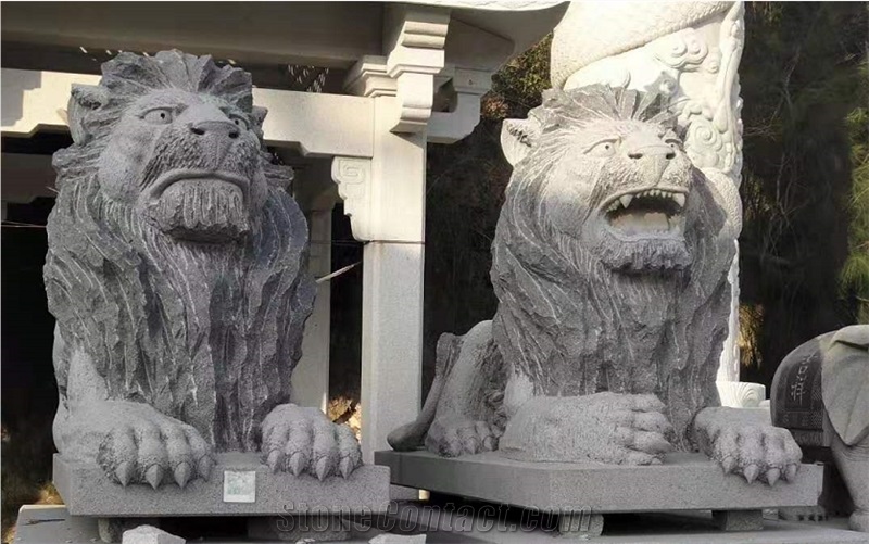 White Marble Lion Sculptures Garden Stone Statues