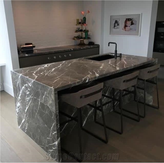 Peitra Grey Marble in Project Kitchen Countertop, Island Top