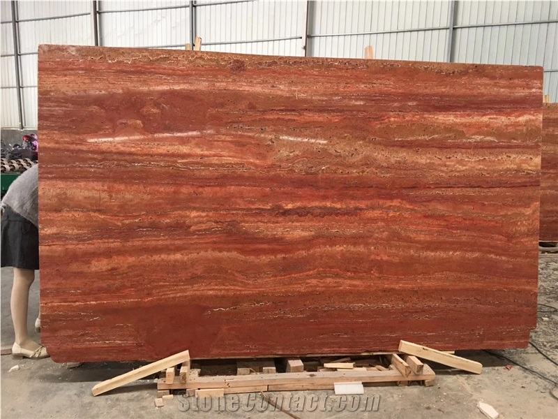 Gala Red Travertine Slab for Wall Covering