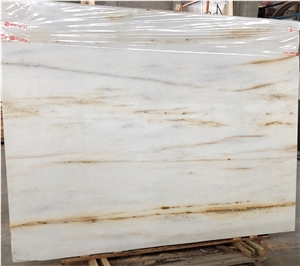 Golden Silk White Marble Slab for Floor Tiles