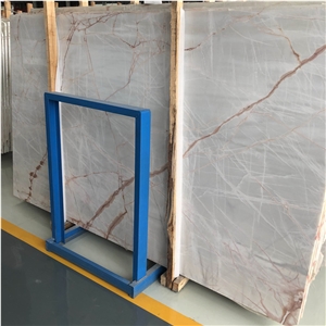 Chinese Red Line White Jade Marble Slab Tile Building Project