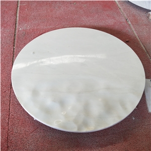 Cnc Carving Round Table White Marble Indoor Hotel