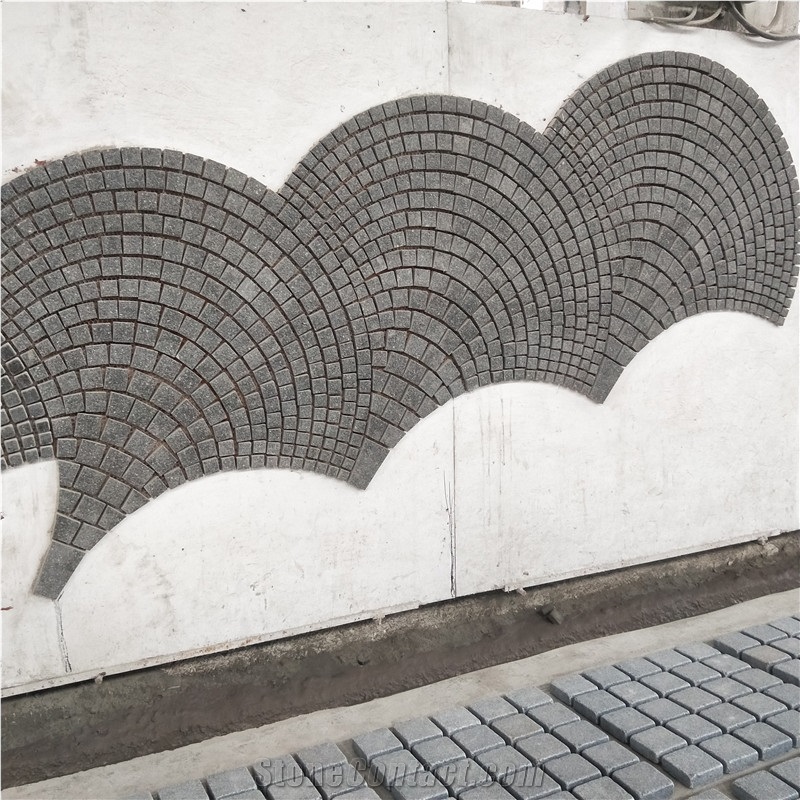 Fan-Shaped Black Granite Floor Paving Tiles