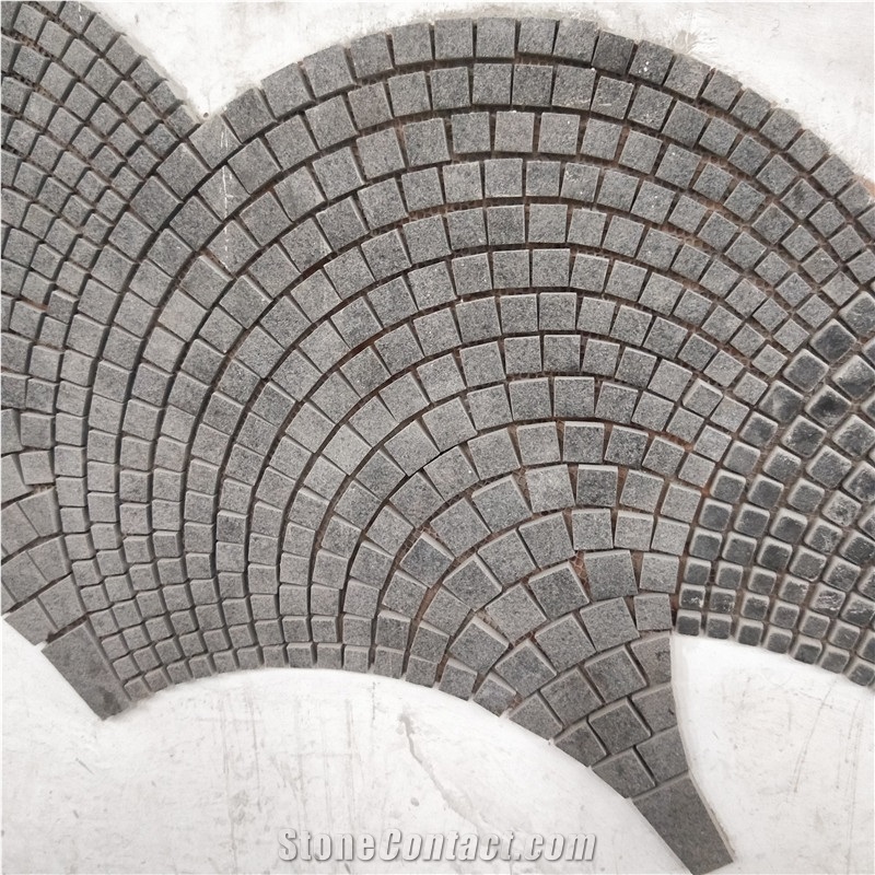 Fan-Shaped Black Granite Floor Paving Tiles