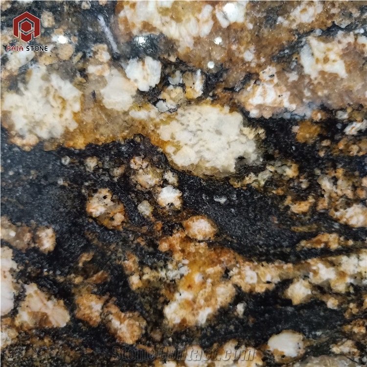Golden With Black Granite Slabs For Wall And Floor