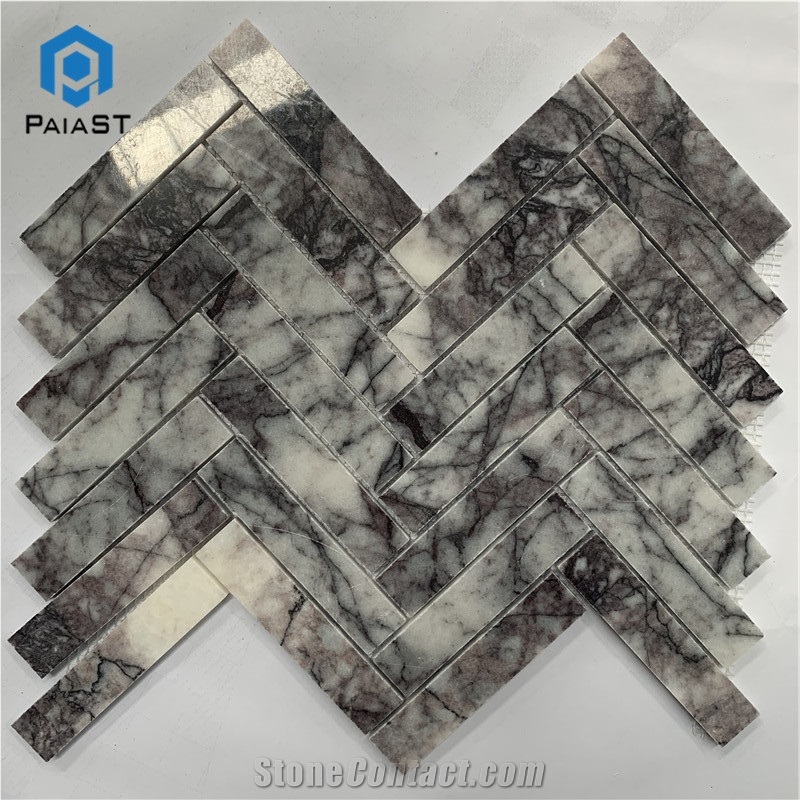 Herringbone Black And Grey Marble Mosaic Tile
