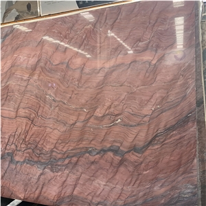 Luxury Natural Red Waves Quartzite Slab For Background Wall