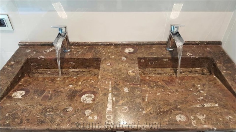 Fossil Brown Marble Double Wash Basins