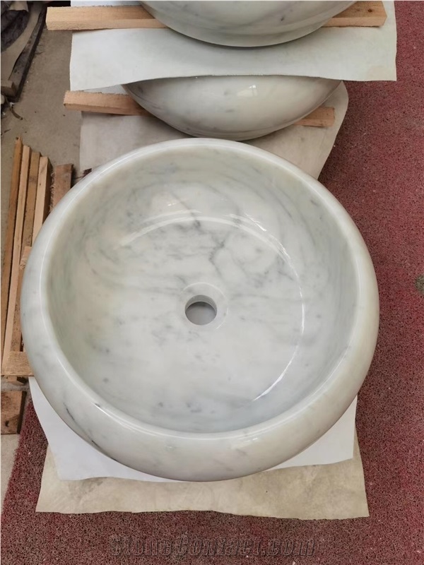 Carrara White Marble Round Sink Washing Bowl Basin