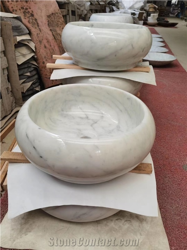 Carrara White Marble Round Sink Washing Bowl Basin