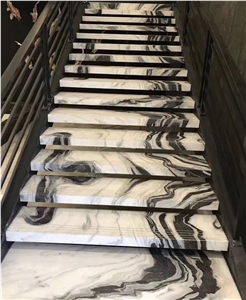 Panda White Straight Step Tile Stairs Marble