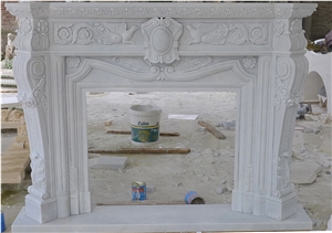 Hand Carved Pure White Marble Fireplace Surround