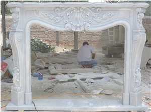 Hand Carved Pure White Marble Fireplace Surround