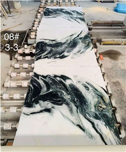 Landscape Paintings White Black Vein Marble Slab