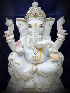 God Statue Ganesha in Makrana White Marble