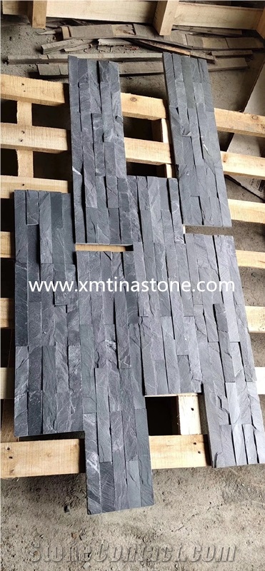 Black Stacked Ledge Stone Panel Wall Cladding
