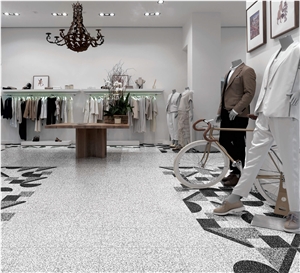 White Terrazzo Tile Cement Floor Cover Commercial Design