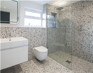 White Terrazzo Tile Hotel Bathroom Wall / Honed Cement Tile