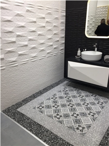White Terrazzo Tile Hotel Bathroom Wall / Honed Cement Tile