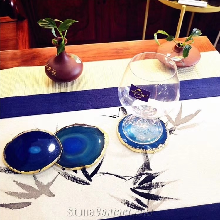 Agate Coasters with Gold Edge Plated Drink