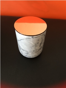 Carrara White Marble Candle Jar with Lid Customize