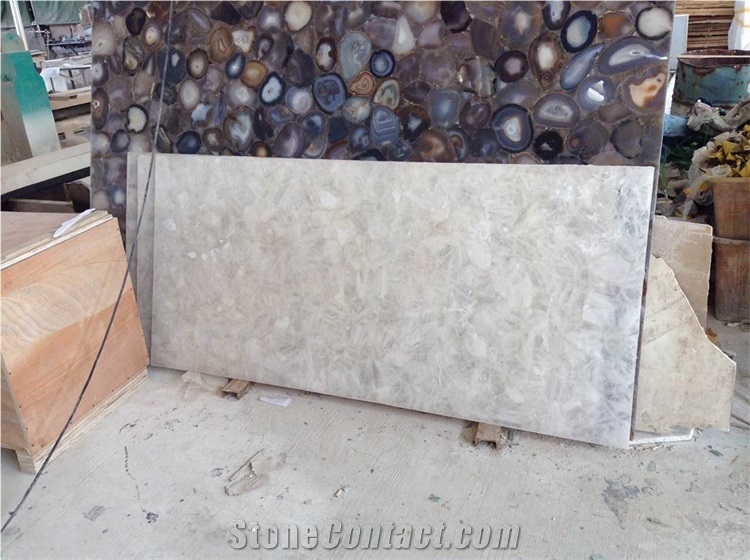 Crystal White Semiprecious Stone Slab Tiles