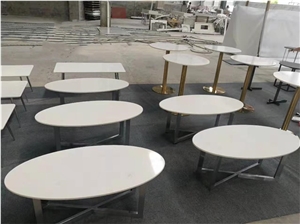 Pure White Quartz Tables for Hotel with Base