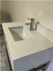 Pure White Quartz Vanity Top with Stainless Base
