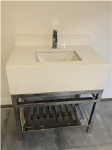 Pure White Quartz Vanity Top with Stainless Base