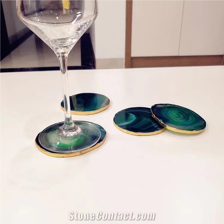 Rose Gold Plated Coasters, Agate Coasters, Cup Mat