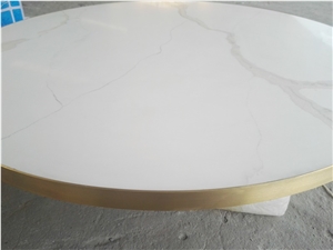 Round Calacatta White Quartz Stone Cafe Table Top