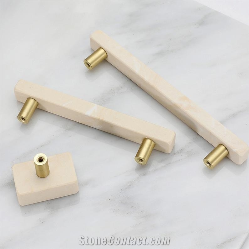 Beige Marble Handle Cabinet Knobs for Kitchen