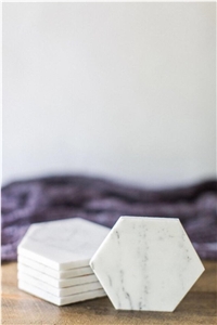 Hexagon Marble Coasters Carrara White Tray
