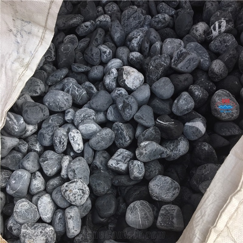 Black Color Tumbled Pebble Stone for Landscaping