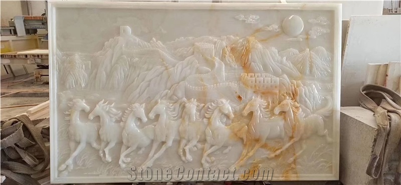 Cream Onyx Wall Carving Rich and Honored Relief