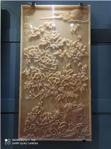 Cream Onyx Wall Carving Rich and Honored Relief