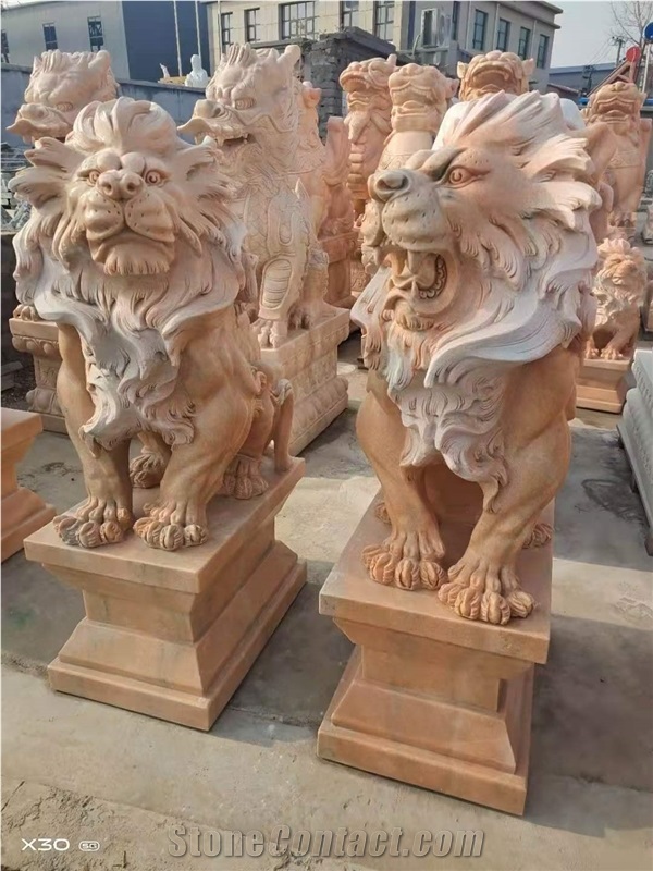 Garden Hotel Villa Stone Lion Statues Decoration