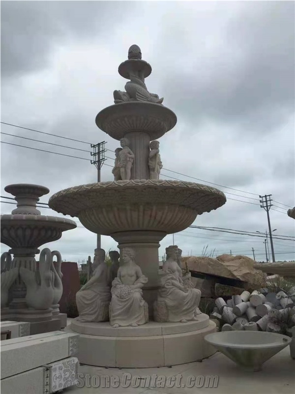 Garden Water Fountain with Stone Human Statues