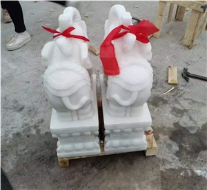 Pure White Marble Hotel Temple Animal Sculpture