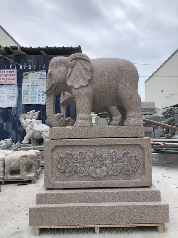 Red Granite Street 1.8m Elephant Animal Statues