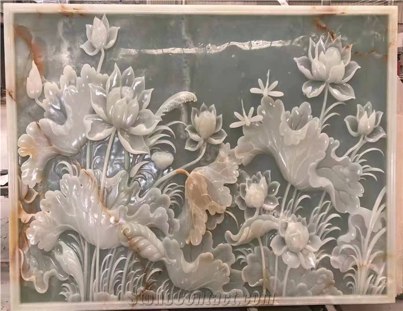 Top Pure White Onyx Wall Relief Sculpture Cladding