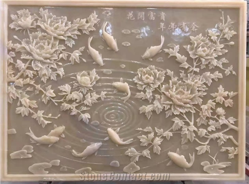 Top Pure White Onyx Wall Relief Sculpture Cladding