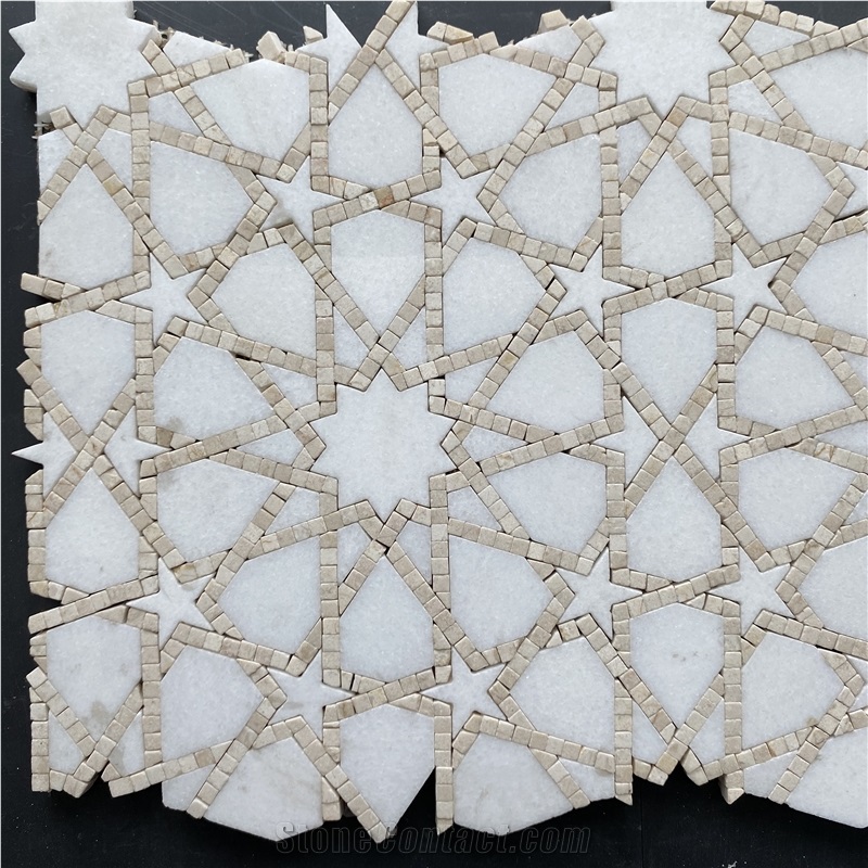 Cream Marfil and Crystal White Star Wall Mosaic