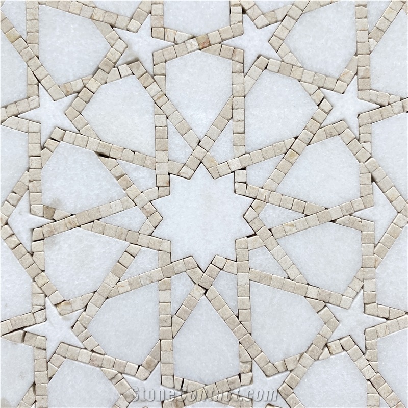 Cream Marfil and Crystal White Star Wall Mosaic