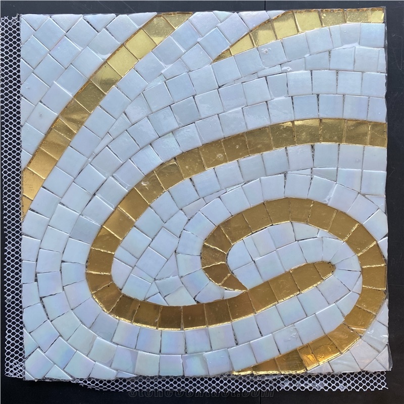 White Glass Gold Mosaic Wall Tiles Swimming Pool