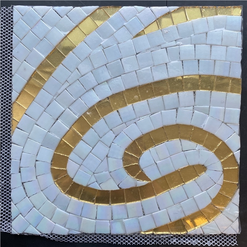 White Glass Gold Mosaic Wall Tiles Swimming Pool