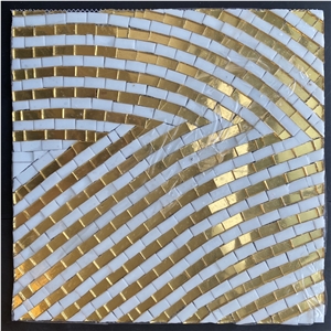 White Glass Gold Water Jet Mosaic Wall Tiles