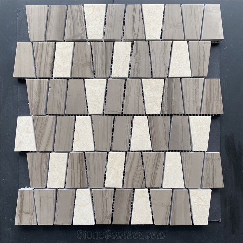 Wooden Grey and Crema Marfil Geometry Mosaic