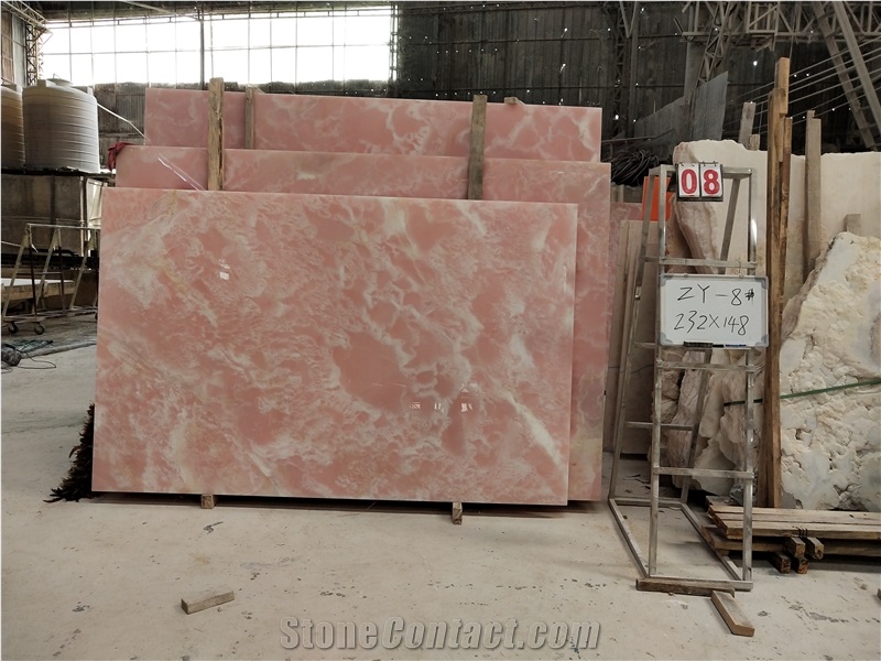 Pink Onyx Slab and Tiles for Project