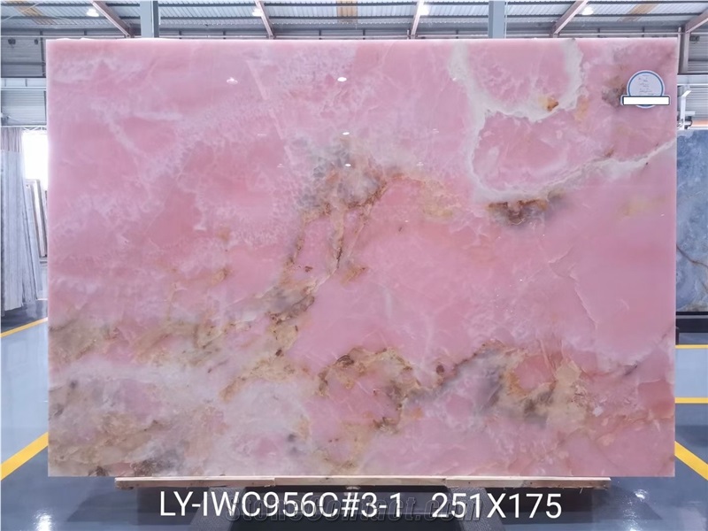 Pink Onyx Slab and Tiles for Project